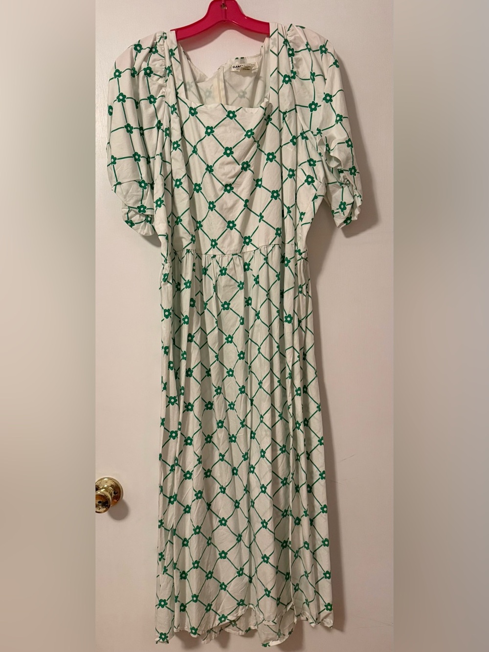 ASOS Curve White Green Floral Trellis Midi Dress Plus 20 Prep Tennis Mod Cotton